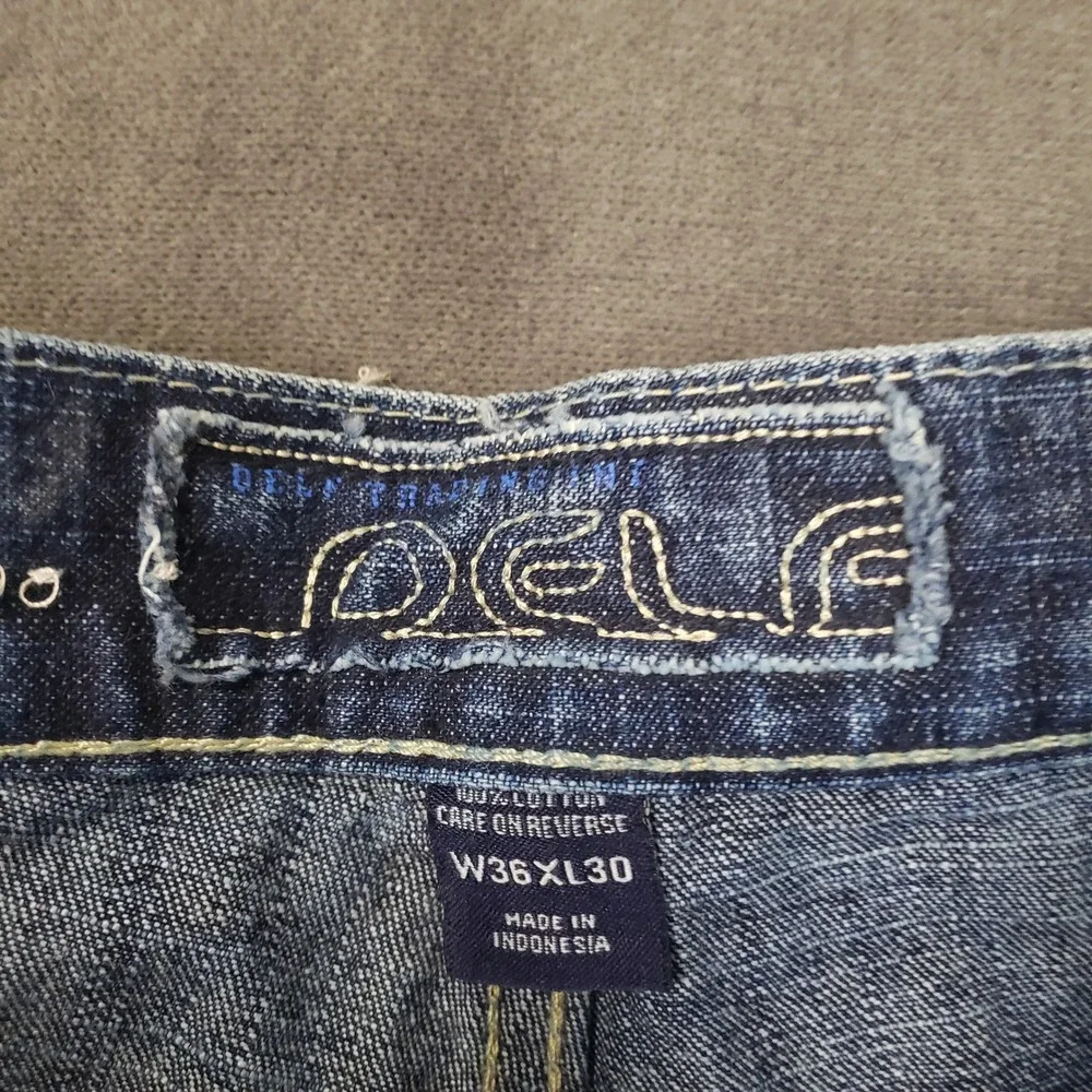 Delf Jeans Mens 36x30 Dark Blue Wide Leg Baggy Y2K Streetwear Denim 6208